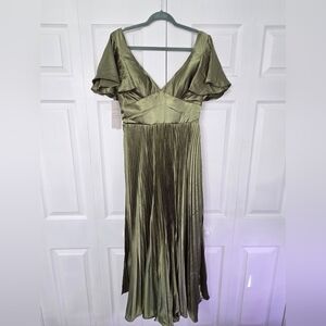 Olive Green Pleated Dress